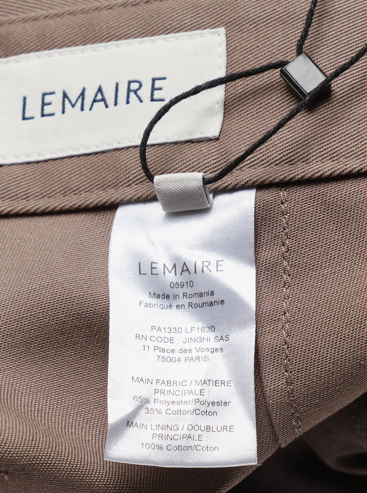 Lemaire Barrel Poly Cotton Pants in warm taupe, featuring a wide-leg silhouette, front pintuck seams, and a high-rise snap-button waistband - view 3