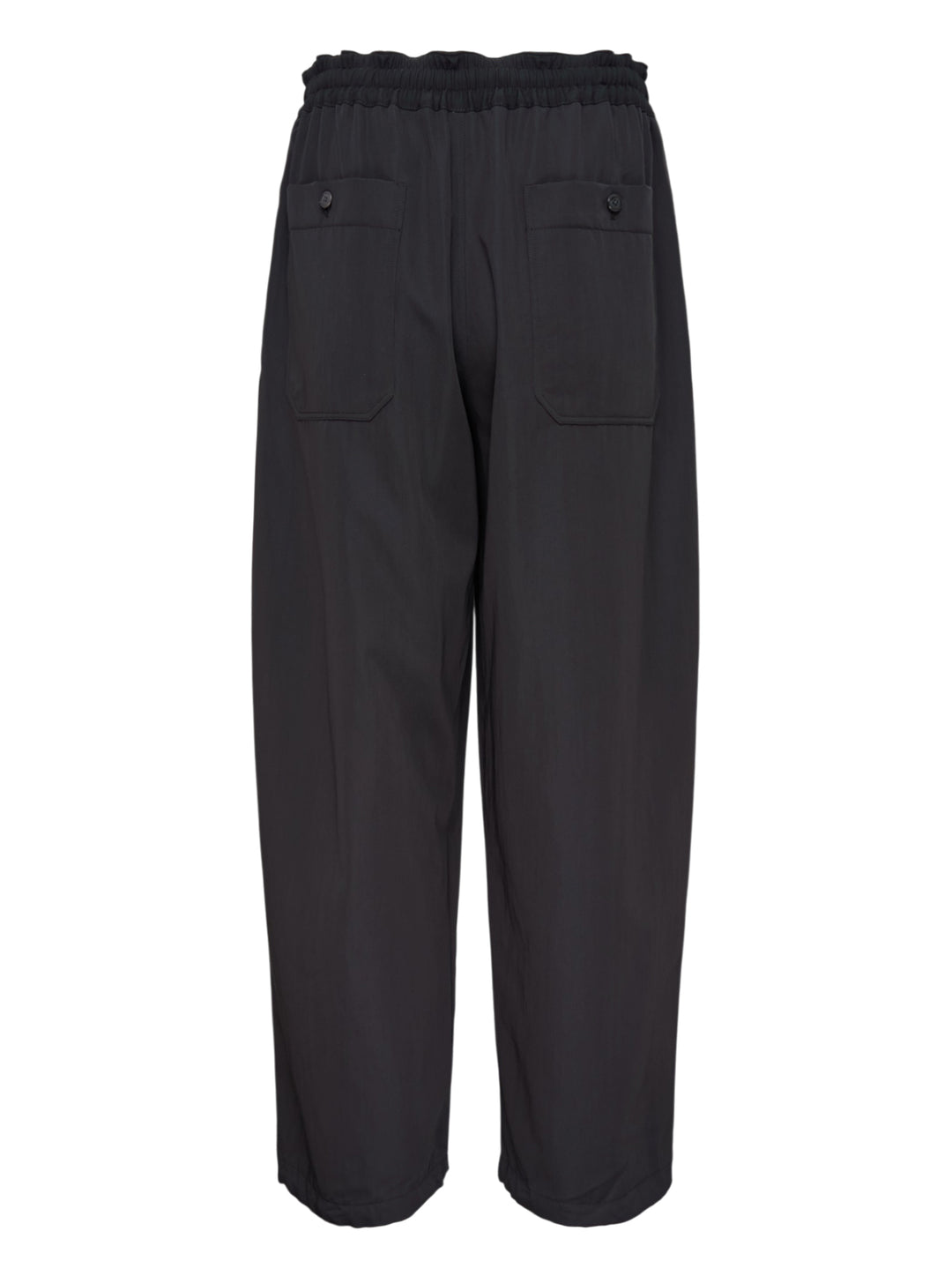 Lemaire black wool gabardine jogger pants with an elasticated waist and relaxed wide-leg silhouette, shown from the front - view 2