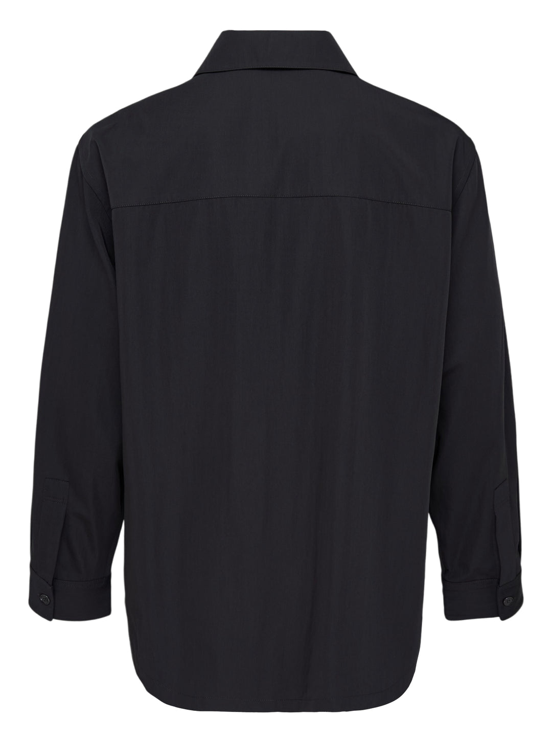 Lemaire black wool gabardine overshirt with pointed collar, snap-button front and chest patch pocket - view 2