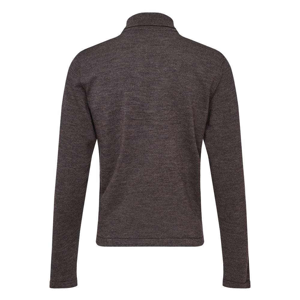 Lemaire Long Sleeve Knitted Polo Top in dark mouliné grey, featuring a spread collar and four-button placket, shot on a plain white background - view 2