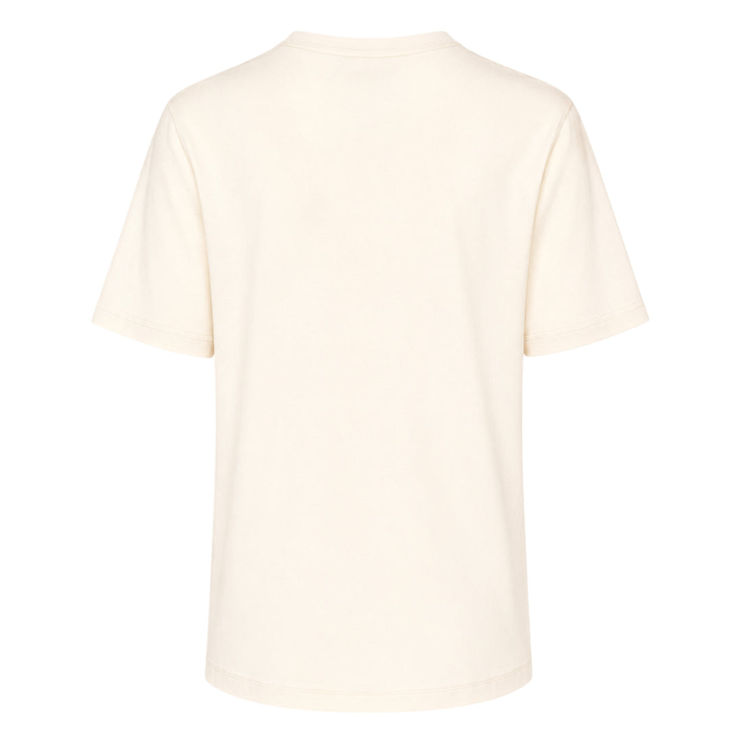 Lemaire U-Neck Rib Jersey Tee in warm taupe, featuring a scooped neckline, dropped shoulders, and boxy relaxed fit