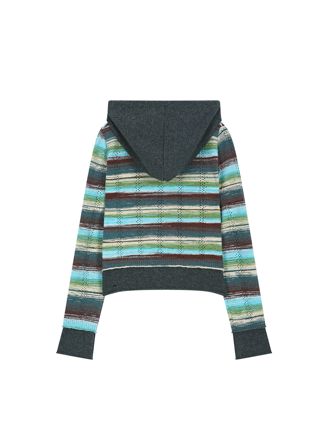 Layered Multi-Stripe Hooded Cardigan