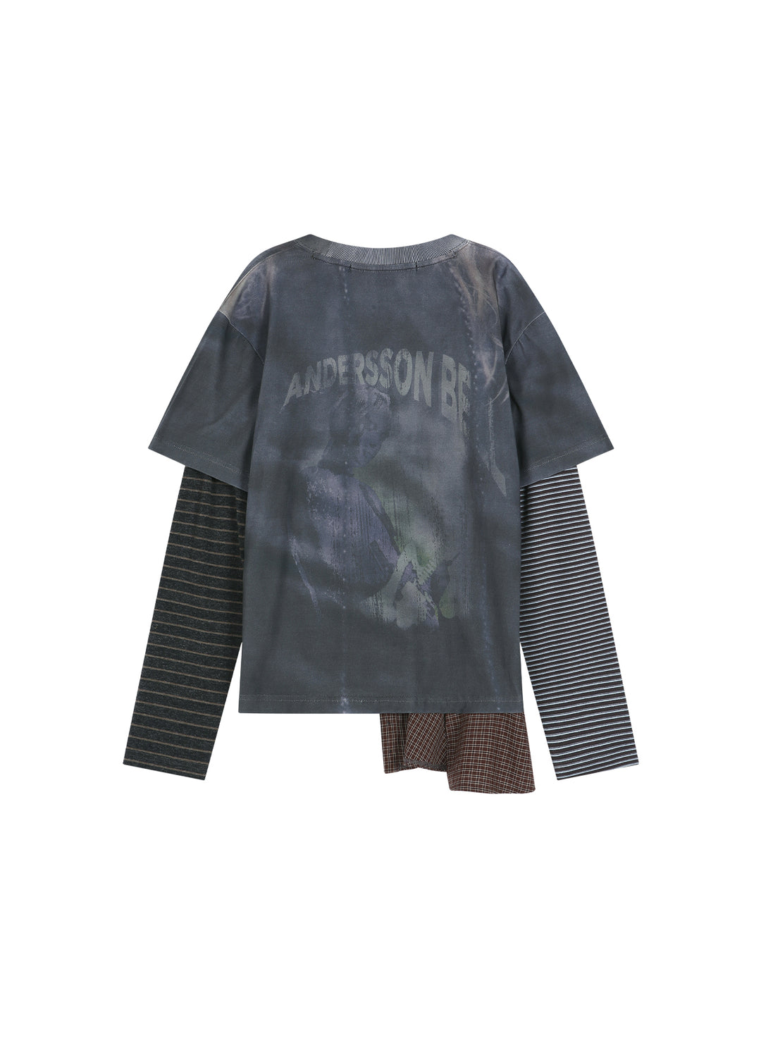 Mixed Stripe Sleeve Layered Tee