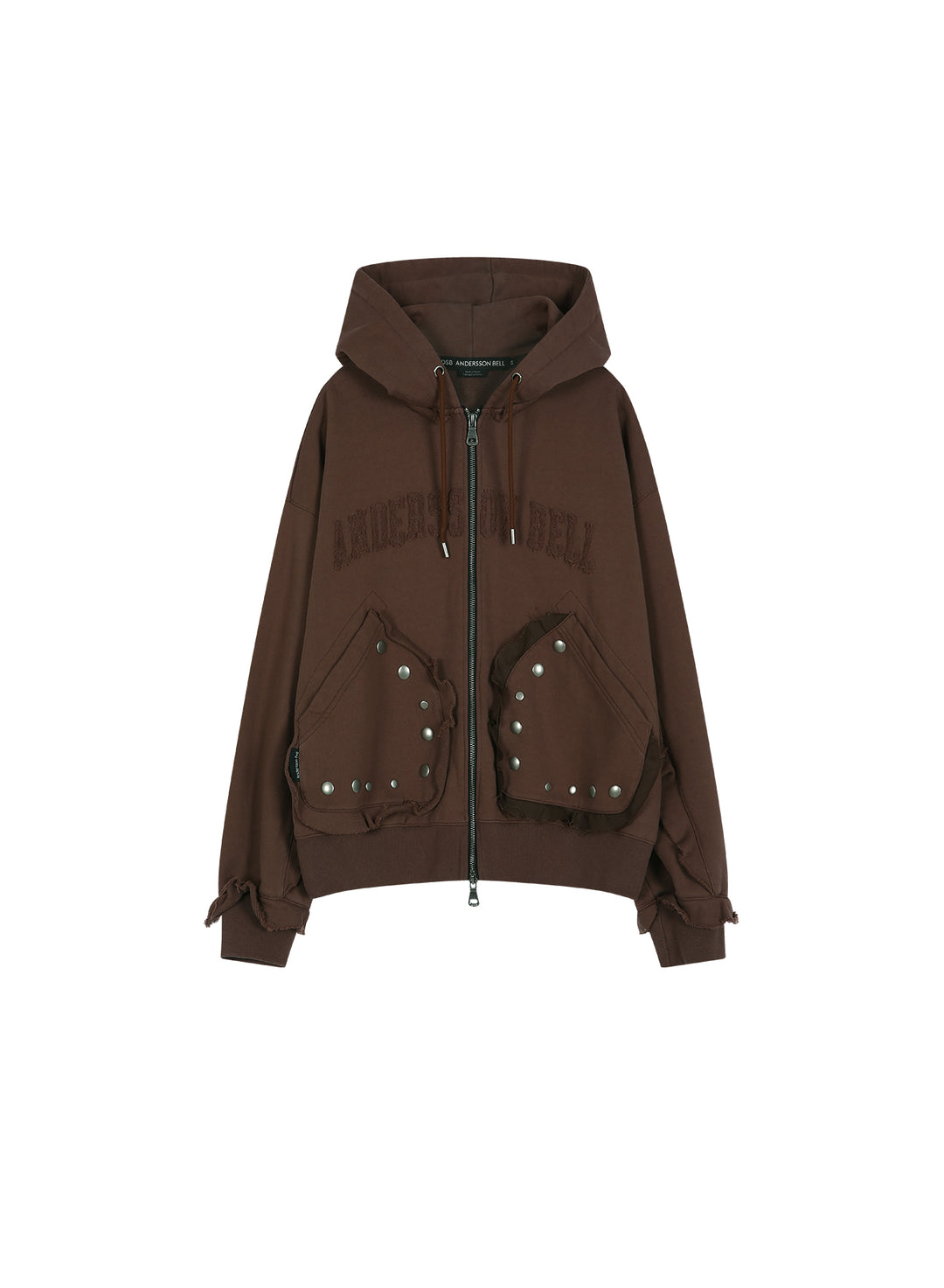 Raw-Cut Studded Zip-Up Hoodie