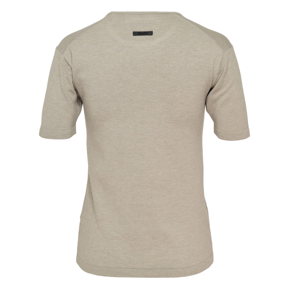 Fear of God Essentials Slim Classic Short Sleeve Tee in heather grey fine-knit with ribbed crew neckline and woven brand label at the back collar
