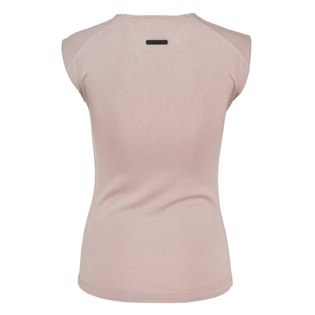 Fear of God Essentials Soft Rib Fitted Tank in taupe, featuring a crew neckline, cap-shoulder sleeveless silhouette, and woven brand label at the back neck