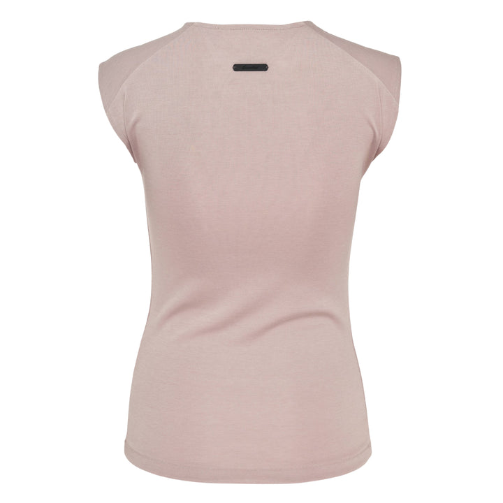 Fear of God Essentials Soft Rib Fitted Tank in taupe, featuring a crew neckline, cap-shoulder sleeveless silhouette, and woven brand label at the back neck