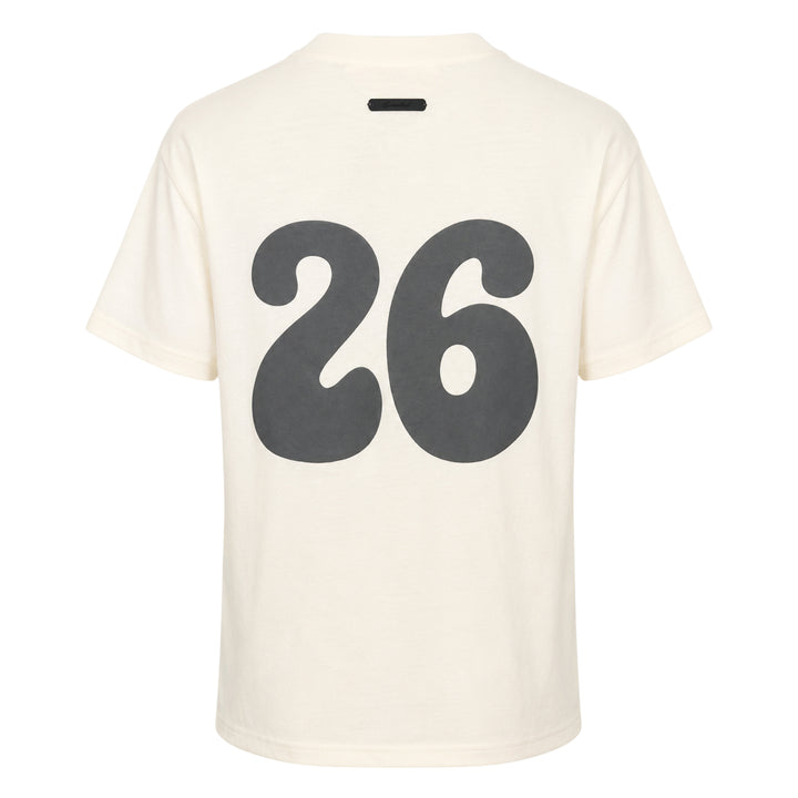 Fear of God Essentials Women's Classic Fit Tee in khaki, flat-lay front view showing crewneck collar and short sleeves