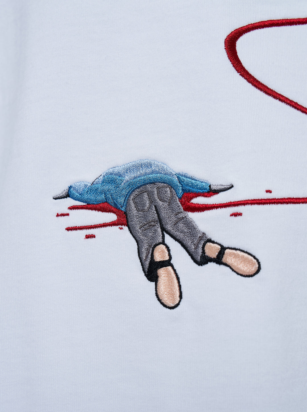 House of Errors Homespun Heavyweight Tee in white with red embroidered script lettering and a small embroidered figure graphic - view 3