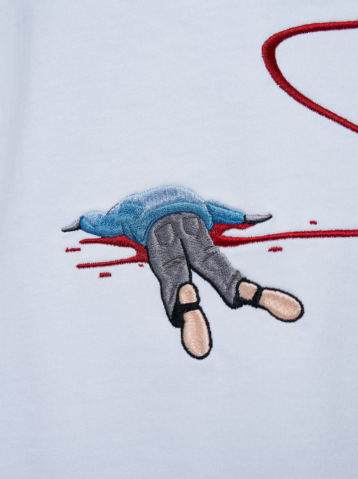 House of Errors Homespun Heavyweight Tee in white with red embroidered script lettering and a small embroidered figure graphic - view 3