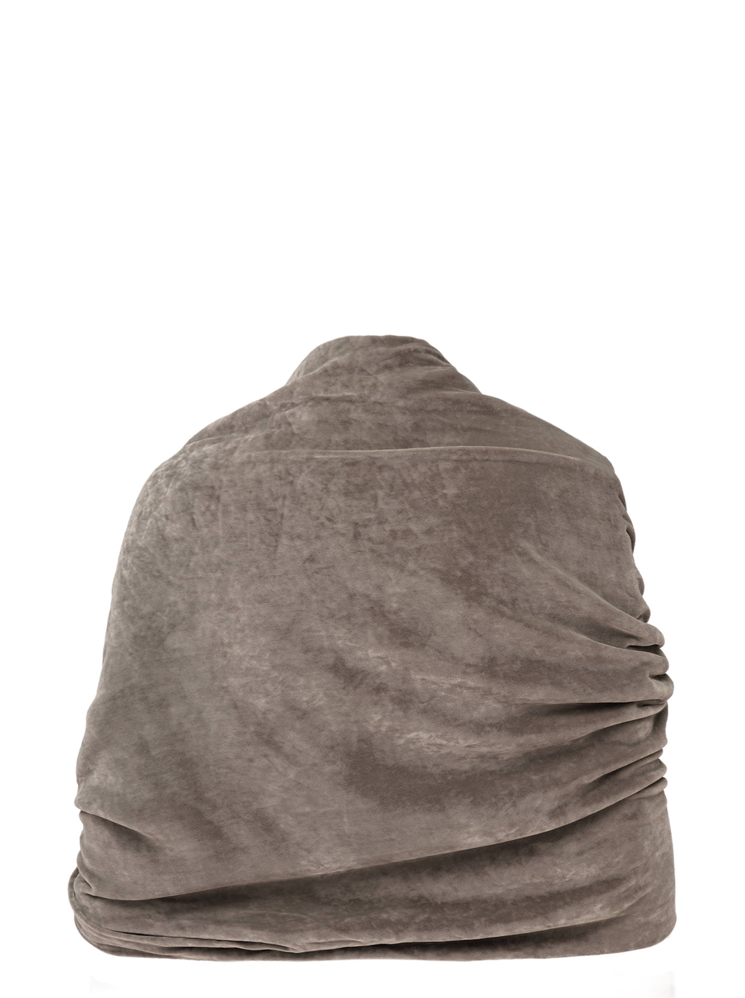 Rick Owens Twist Donut Cape in taupe velvet, shown flat with interlocking gathered folds and a sculptural draped silhouette - view 2