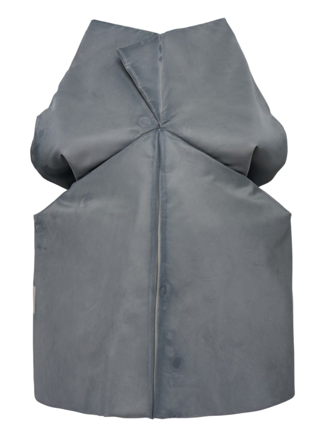 Rick Owens washed bomber cowl cape with sculptural folded funnel neck and side patches, shown flat against a white background - view 2