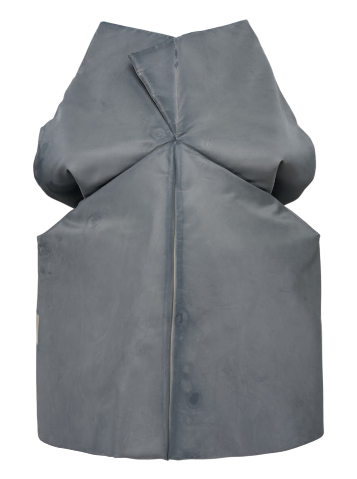 Rick Owens washed bomber cowl cape with sculptural folded funnel neck and side patches, shown flat against a white background - view 2