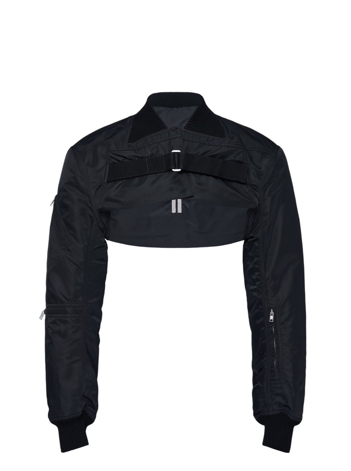 Rick Owens black washed nylon sleeveless bomber vest with V-neckline, silver front zip, four zip pockets and ribbed knit hem - view 3