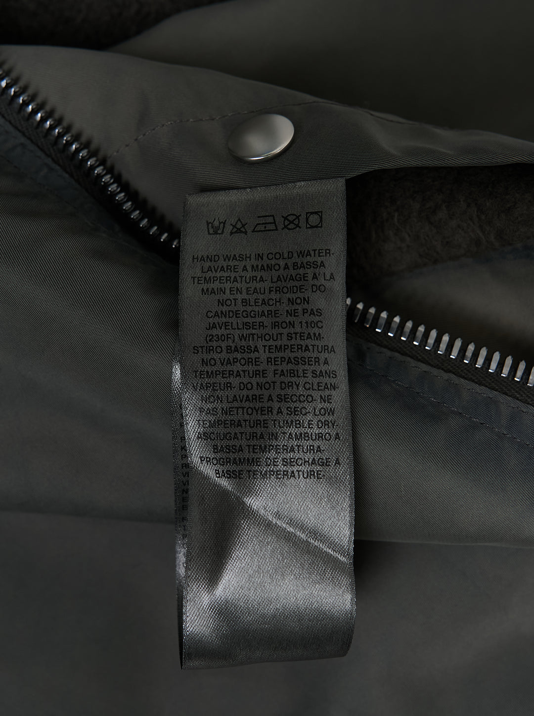 Rick Owens Mountain Hun washed bomber hoodie in faded charcoal with asymmetric zip, draped hood and ribbed cuffs - view 3