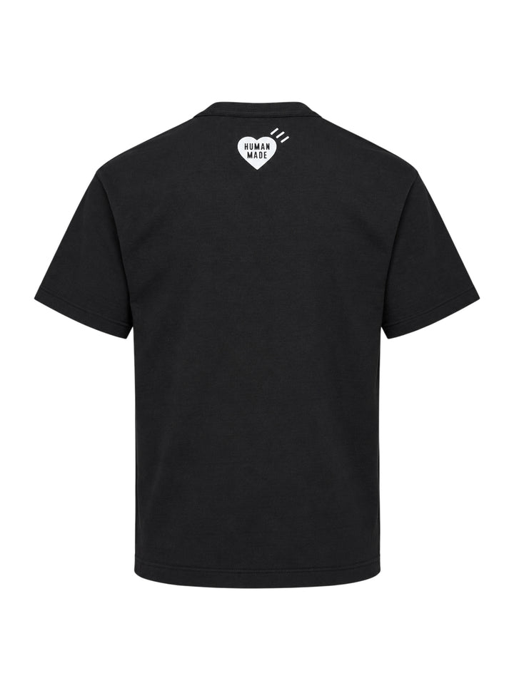 Human Made black short sleeve crew neck tee with smiling pig mascot graphic and arched 'Human Made Dry Alls' slogan print on the chest - view 2