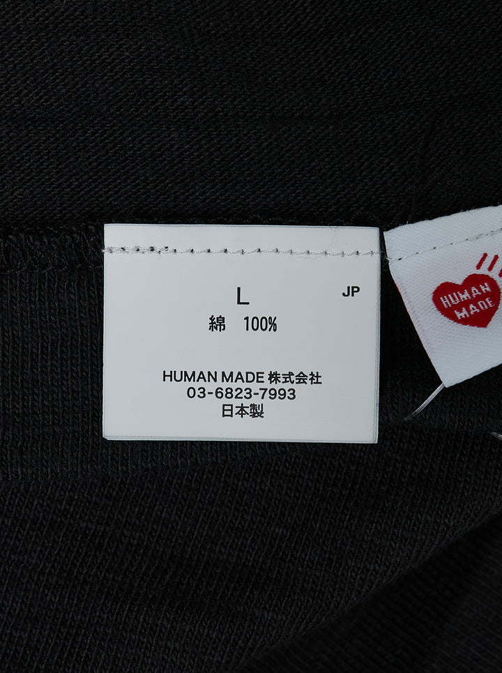 Human Made black short sleeve crew neck tee with smiling pig mascot graphic and arched 'Human Made Dry Alls' slogan print on the chest - view 3