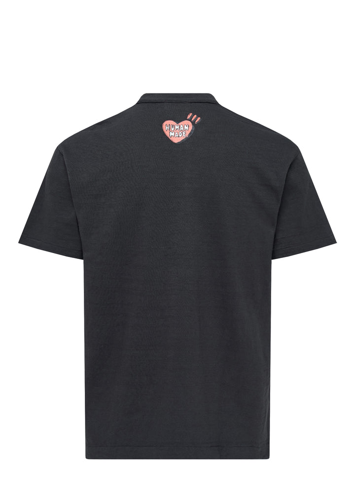 Human Made black short-sleeve graphic t-shirt featuring a tiger head crest, 'Dry Alls' circular slogan and painted-style Human Made lettering on the chest - view 2