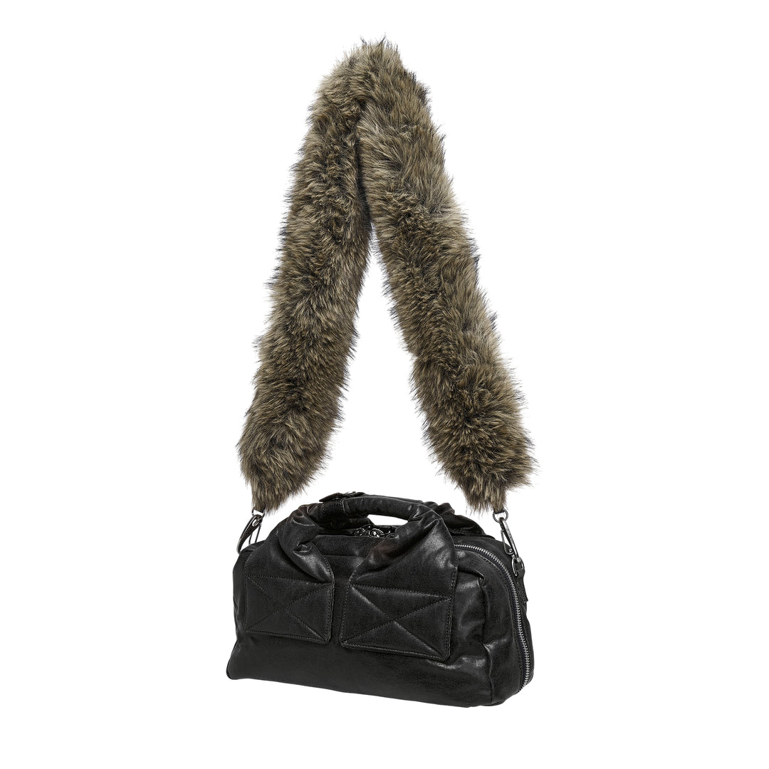 Oil Skin Mini Tote with Furry Strap