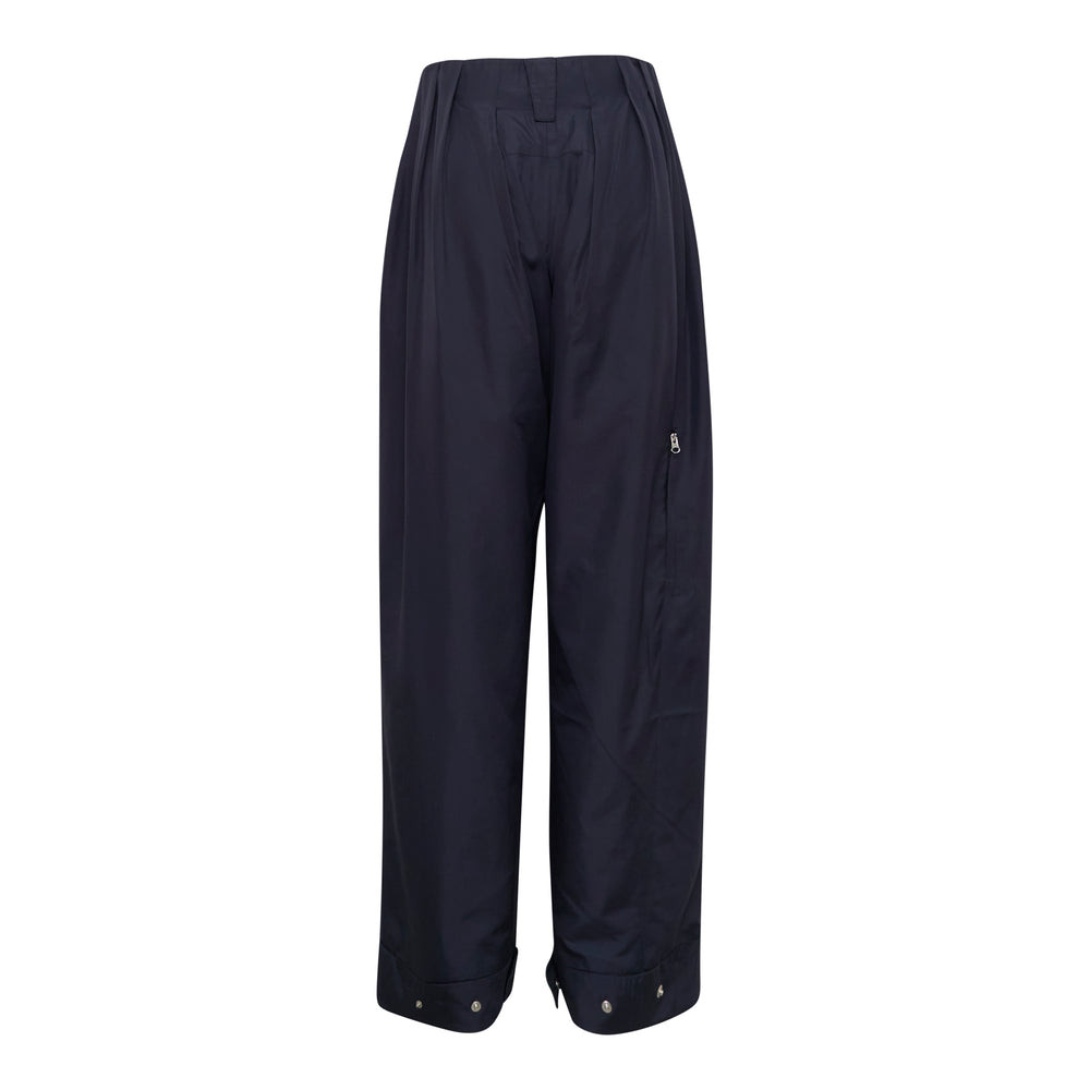 Open YY Fluid Full Gather Pants in navy — high-waisted wide-leg trousers with deep front pleating and cuffed hems, front view on white background - view 2