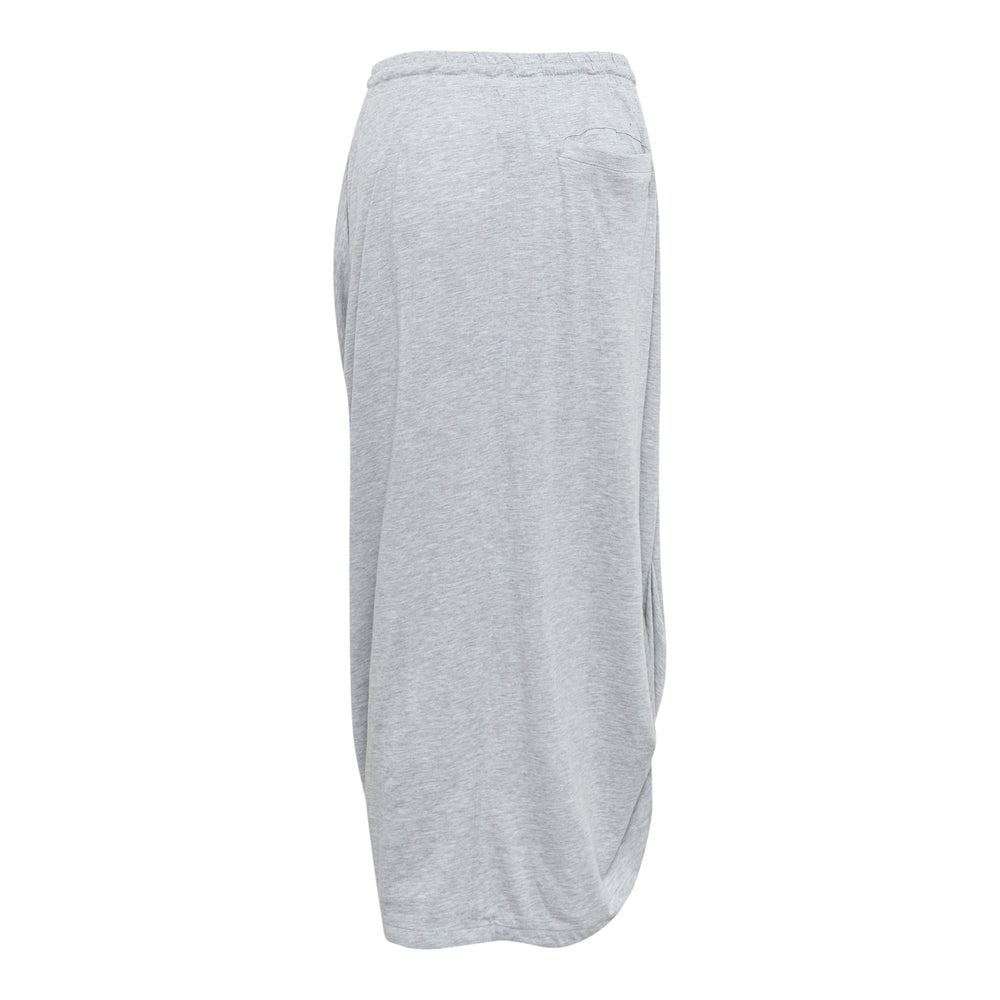 Open YY Draped Cotton Maxi Skirt in heather grey with elasticated drawstring waist, cascading ruched front draping, and side slit hem detail - view 2
