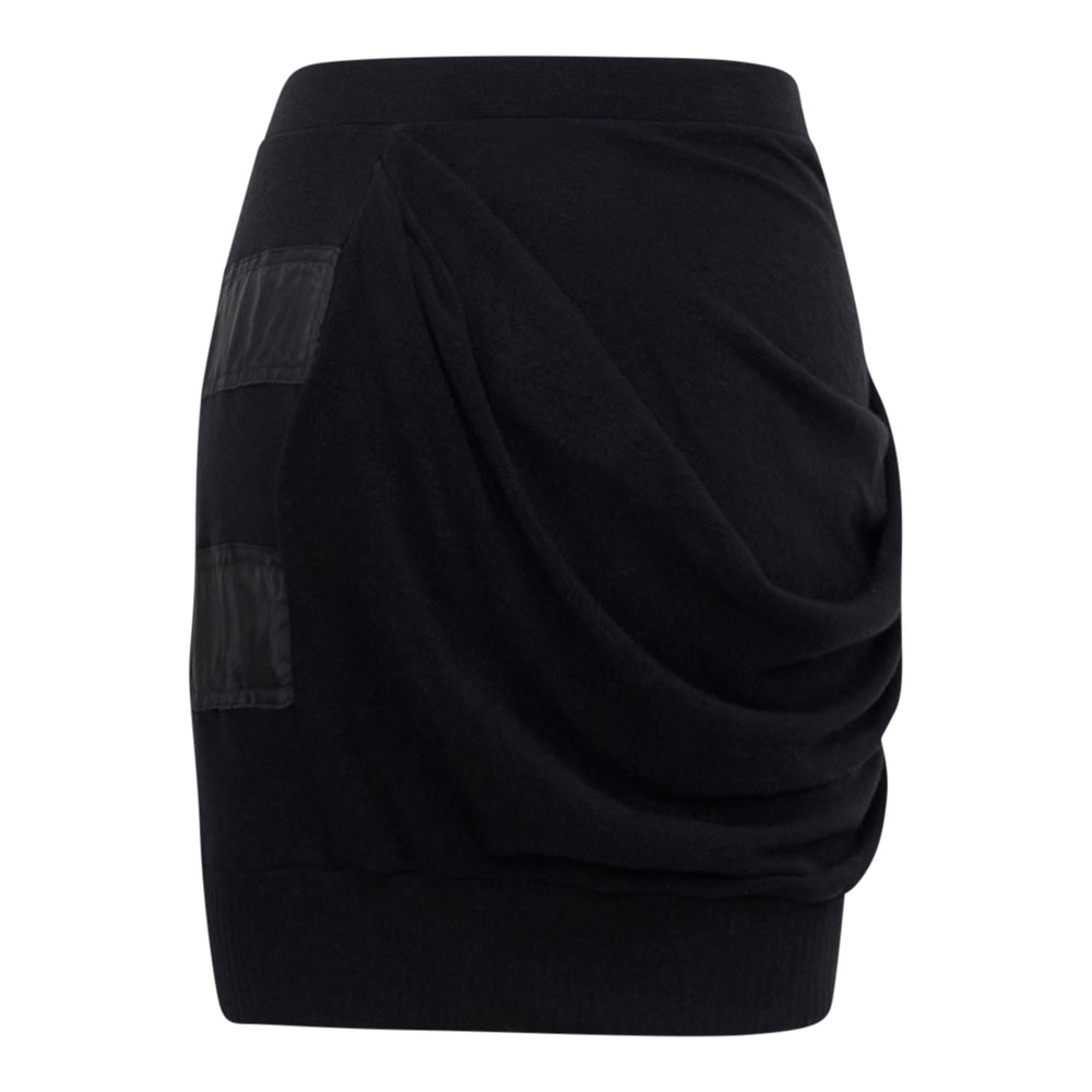 Open YY Slouchy Panel Skirt in black with alternating ruched nylon and knit horizontal panels, draped silhouette, and ribbed waistband and hem band - view 2