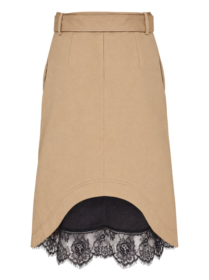 MSGM camel twill A-line midi skirt with matching self-fabric belt and silver double D-ring buckle - view 2
