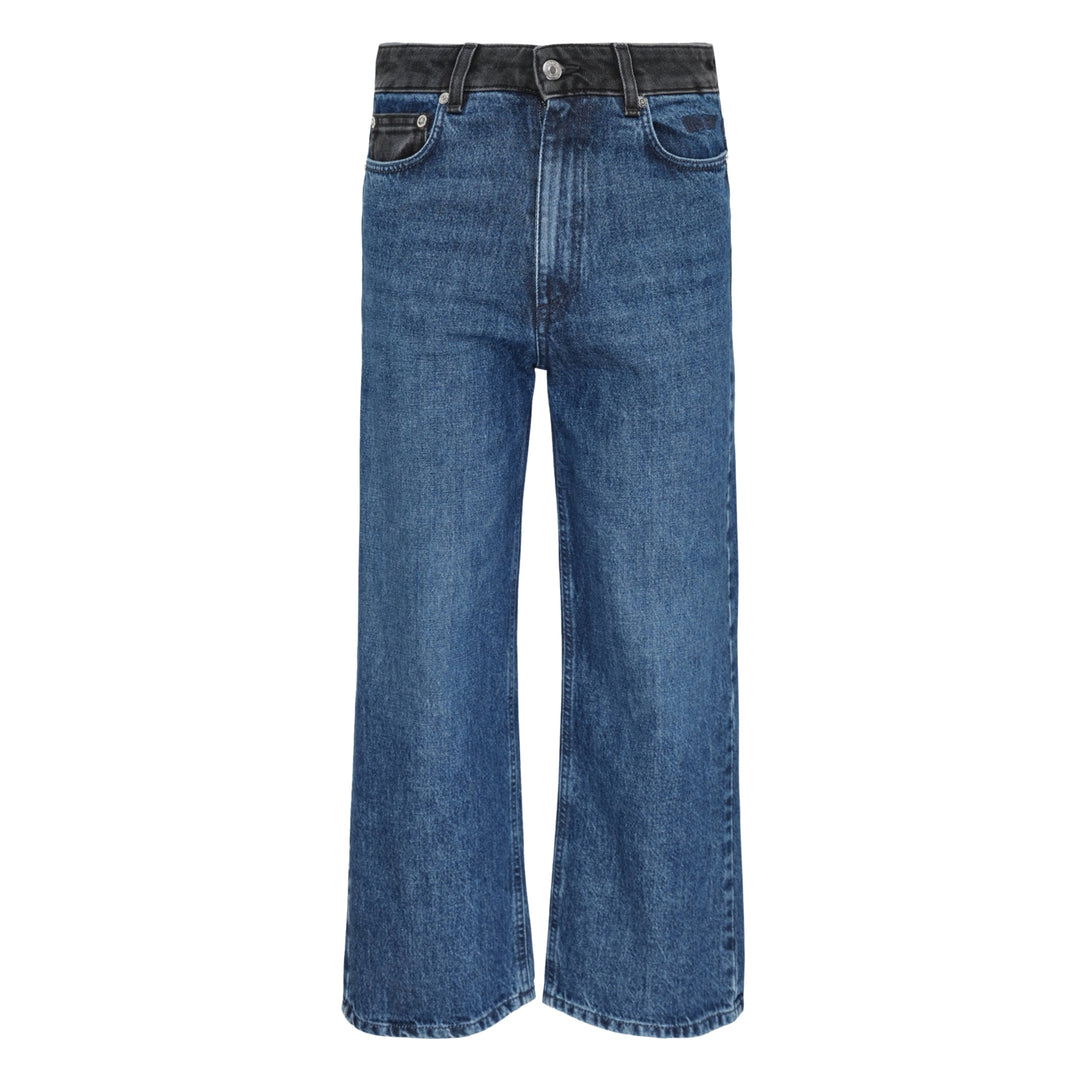 Contrast Waistband Straight Leg Jeans