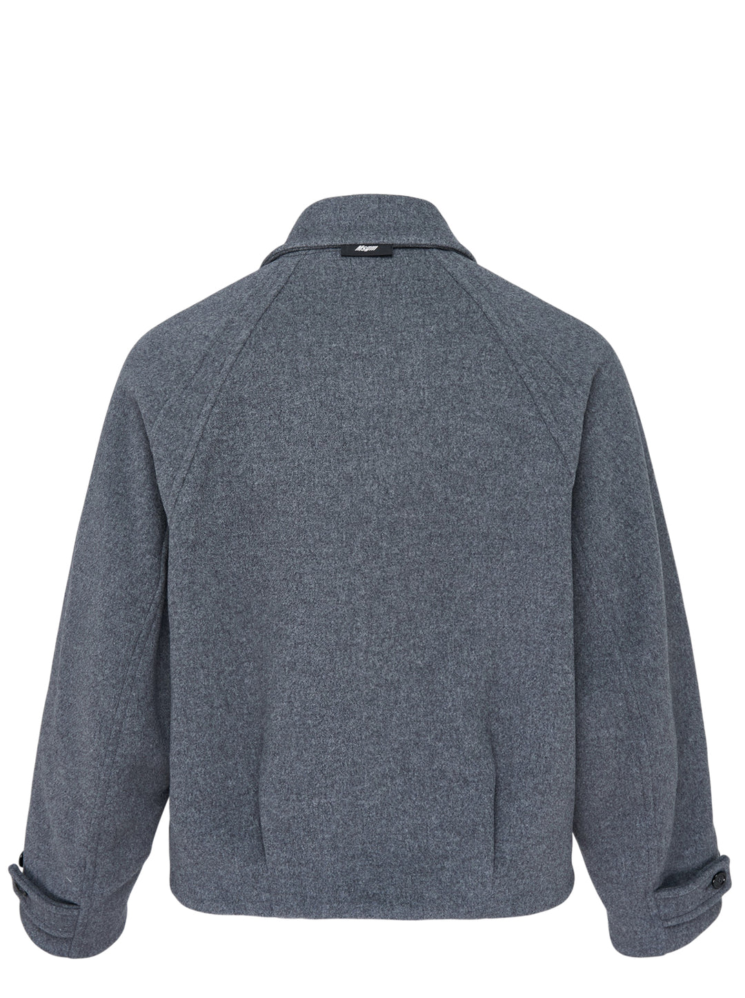 MSGM Raglan Wool Jacket in heather grey, featuring a button-through front, spread collar, raglan sleeves, and patch pocket, displayed on a white background - view 2