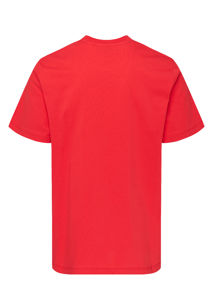 MSGM red cotton short sleeve tee with oversized white brushstroke logo and Milano text printed across the chest - view 2