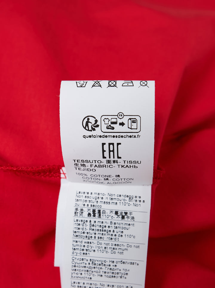 MSGM red cotton short sleeve tee with oversized white brushstroke logo and Milano text printed across the chest - view 3