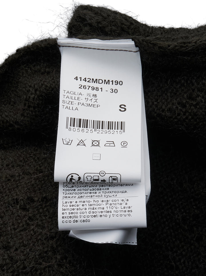 MSGM black chevron pointelle knit cardigan with button-front closure, flared bell sleeves with ruffle cuffs, and frayed ruffle hem trim - view 3