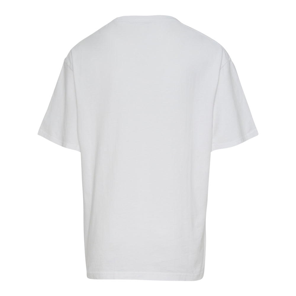 Back view of Cecilie Bahnsen Dorothy white oversized t-shirt with a large painterly bow graphic printed in charcoal tones
