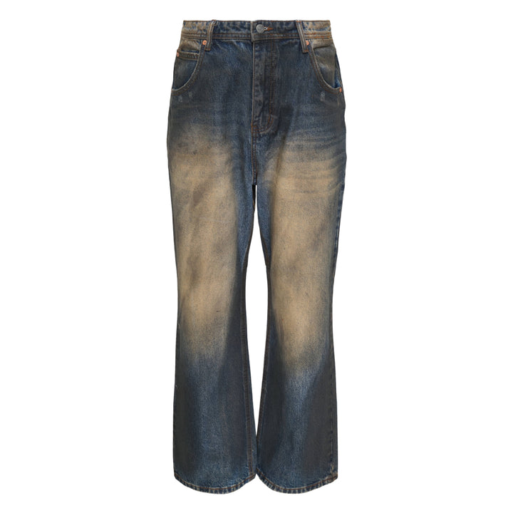 Coated Blue Wide-Leg Jeans