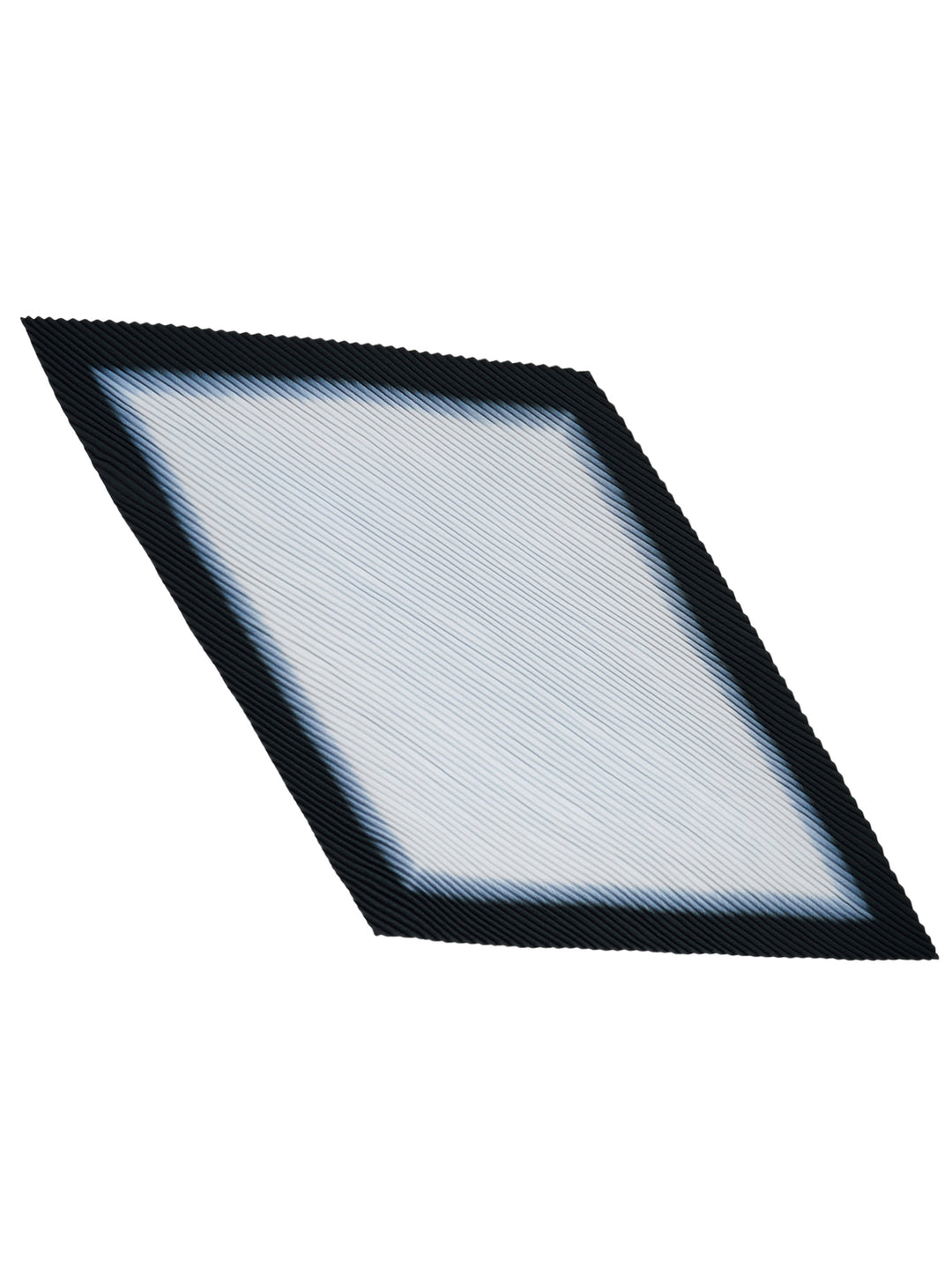 Homme Plissé Issey Miyake Framework Chusen Stole, a diamond-shaped pleated scarf with a dark indigo border fading to a pale centre