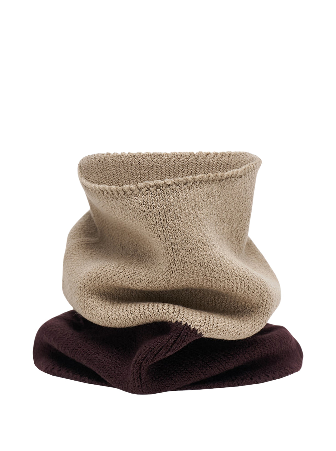 Homme Plissé Issey Miyake Winter Gear color-block knit neck warmer in beige and burgundy