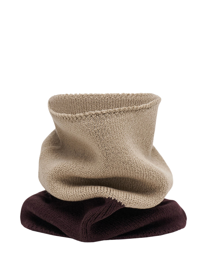 Homme Plissé Issey Miyake Winter Gear color-block knit neck warmer in beige and burgundy