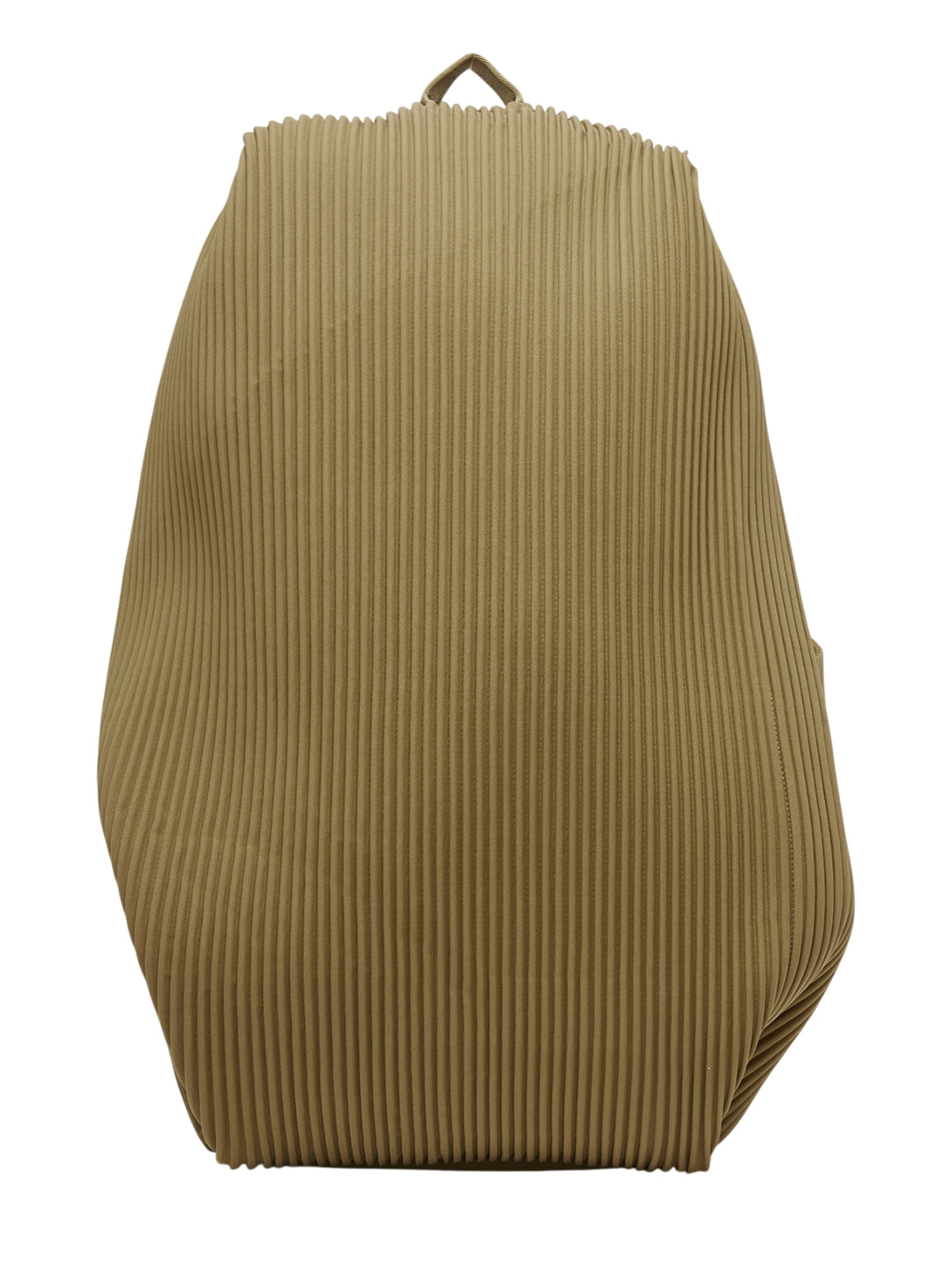 Back view of the Homme Plissé Issey Miyake Pleats Backpack in olive khaki, showing the pleated shoulder straps, adjustable buckles, and top carry handle - view 2