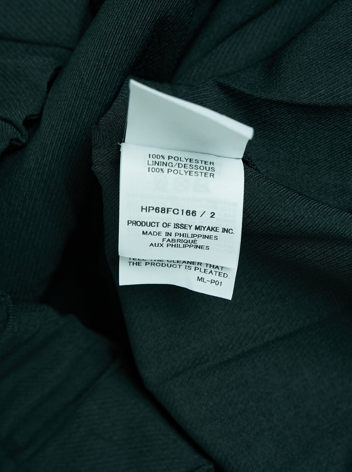 Homme Plissé Issey Miyake Edge Ensemble Pleated Blouson in deep forest green, featuring all-over vertical pleating, stand collar, tonal button front fastening, and patch chest pockets - view 4