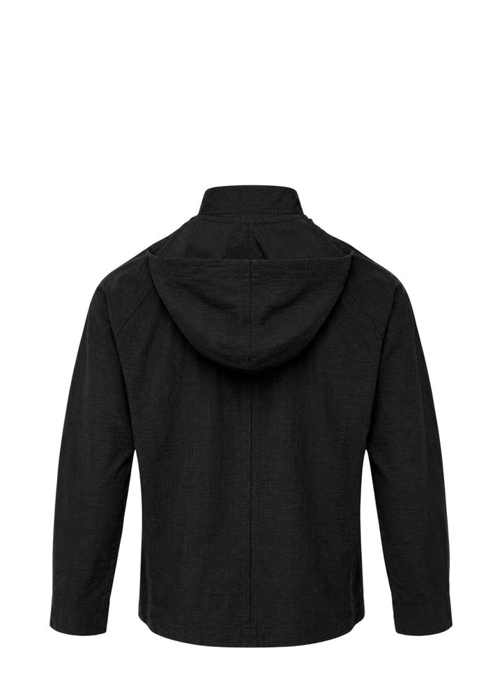 Homme Plissé Issey Miyake Opacity Blouson in black, featuring a mandarin collar, tonal button-front closure, epaulette shoulder detailing, and button tab cuffs - view 2