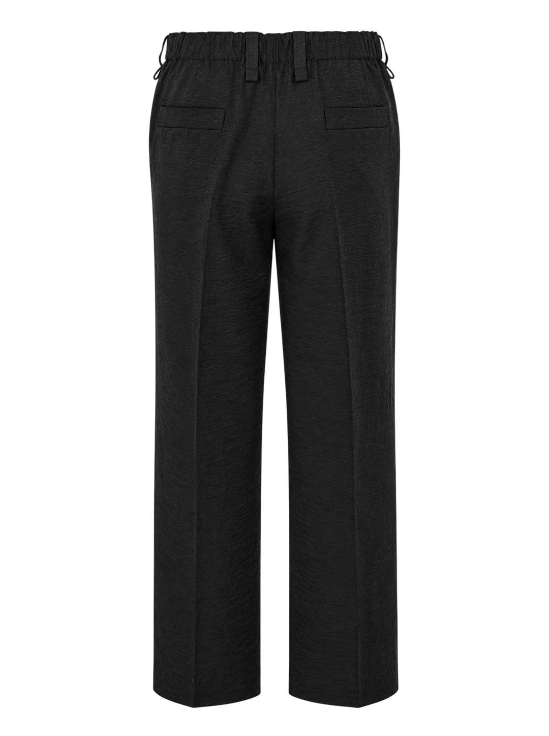 Homme Plissé Issey Miyake Opacity Woven Pants in black, flat lay showing wide-leg silhouette with front creases and elasticated drawstring waistband - view 2