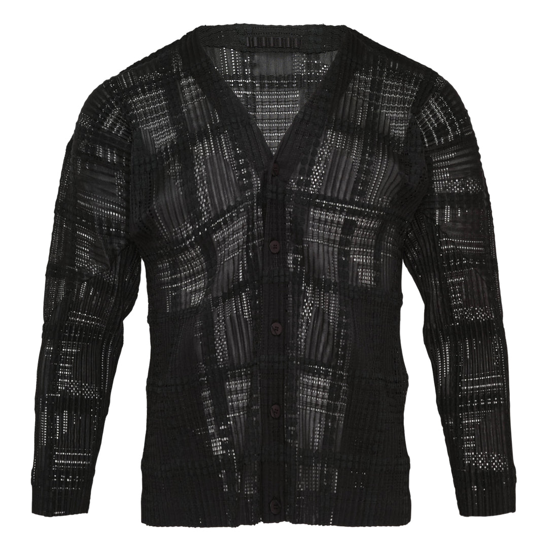 Lace Grid Pleated Cardigan