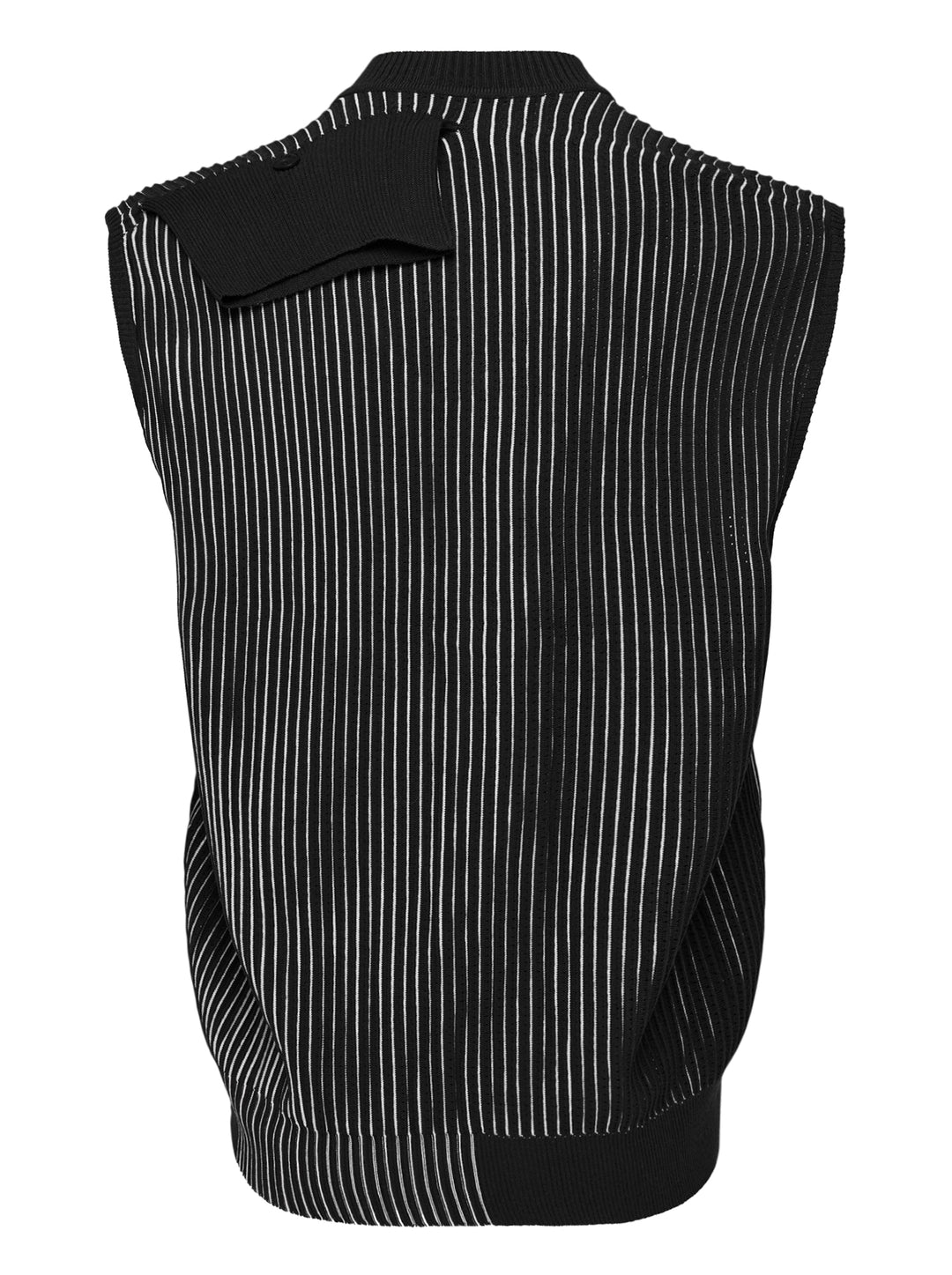 Homme Plissé Issey Miyake In The Shadow Knit sleeveless button-up cardigan in black and white vertical ribbed stripes - view 2
