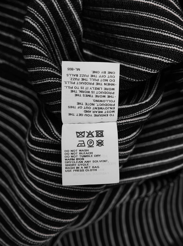 Homme Plissé Issey Miyake In The Shadow Knit cardigan in black with white ribbed lines, button front and rounded sleeves - view 4