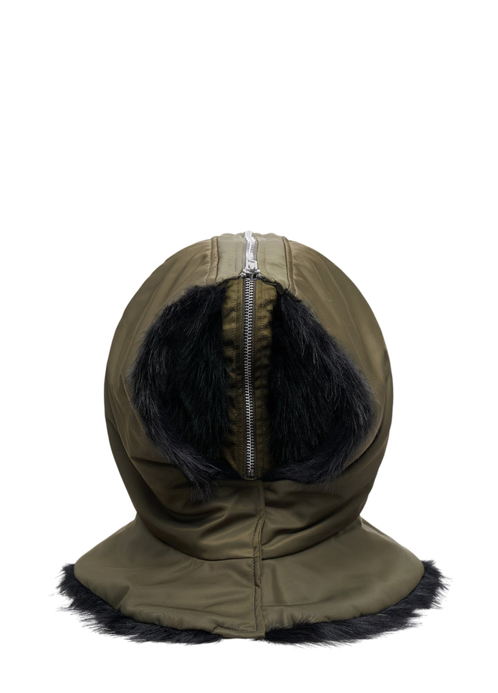 Split Faux Fur Zip Hood Bomber