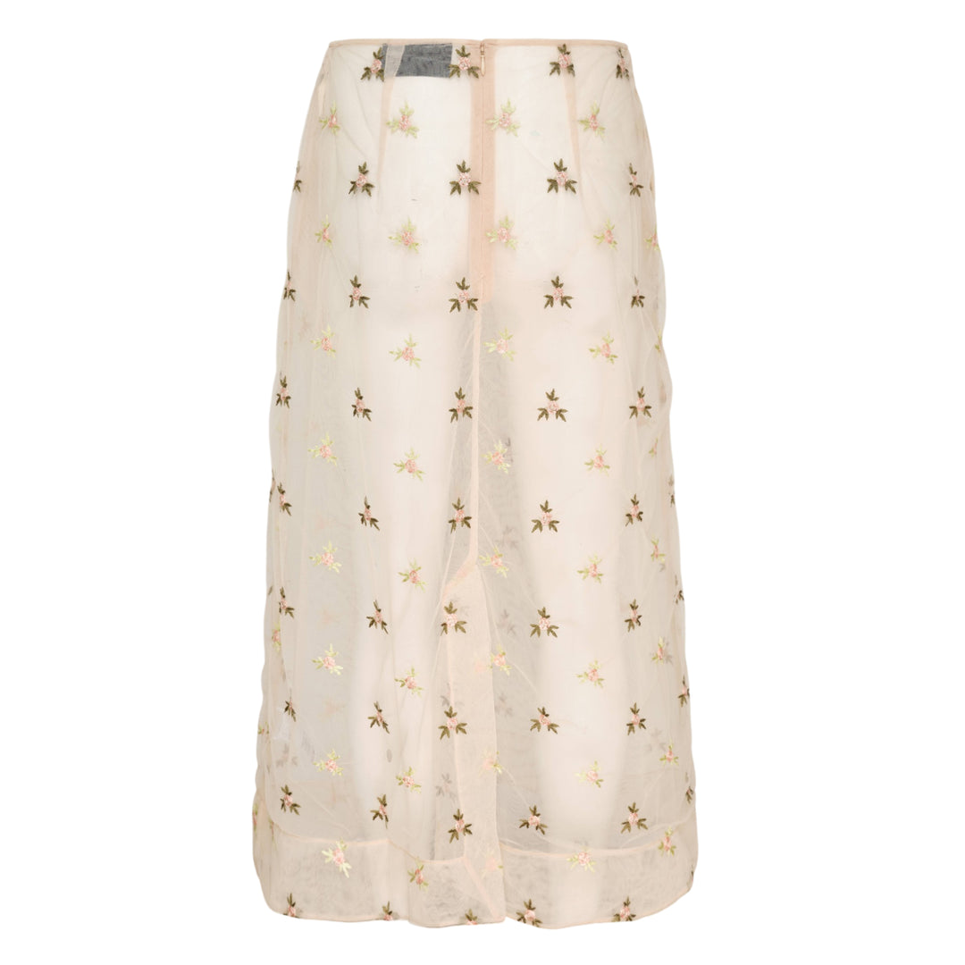 Rosebud Embroidered Tulle Midi Skirt