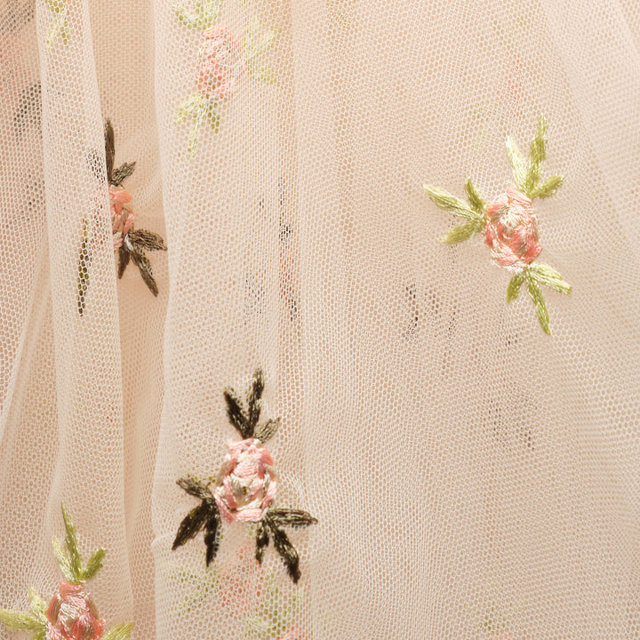 Gathered Cord Rosebud Embroidered Top