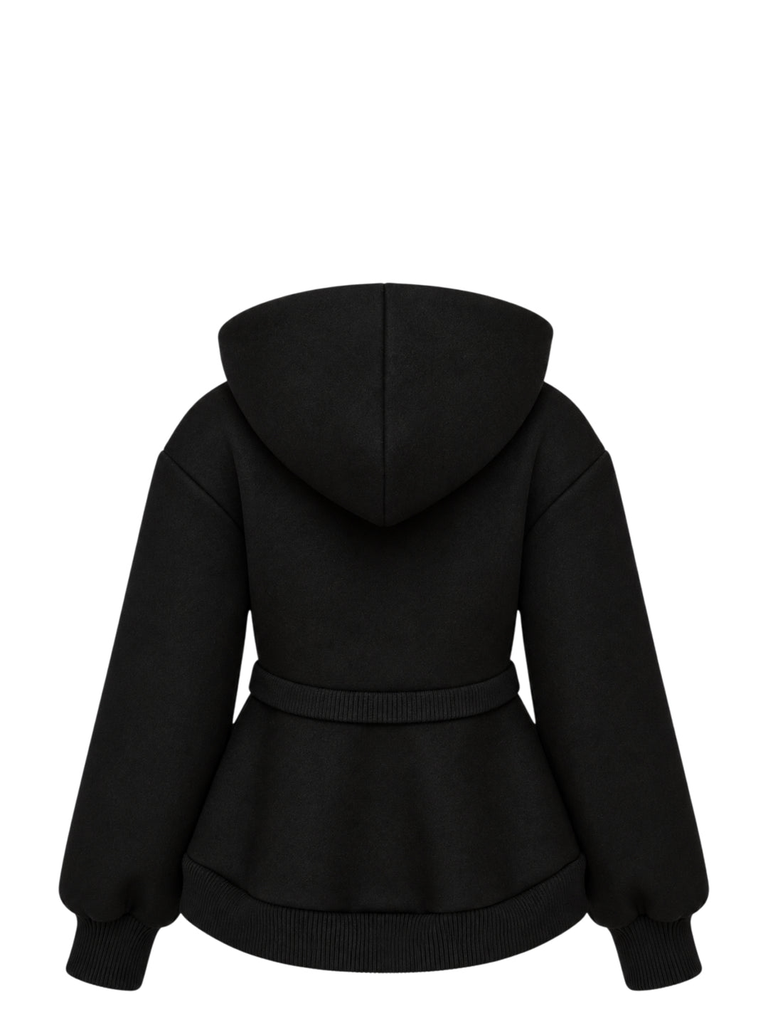 Simone Rocha black hooded zip jacket with cinched waist, ribbed double hem, drawcord hood and zip pockets - view 2