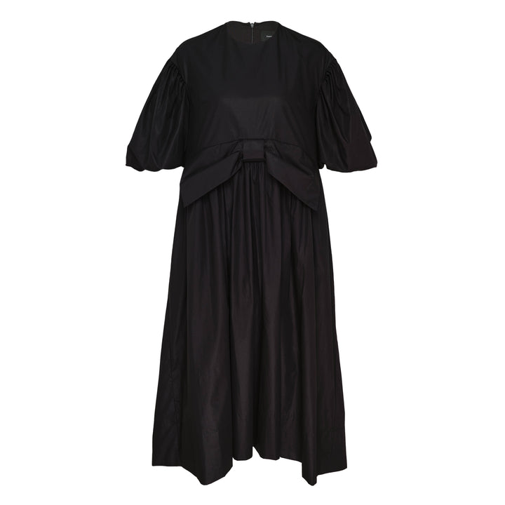 Puff Sleeve Gathered Bow Smock Dress