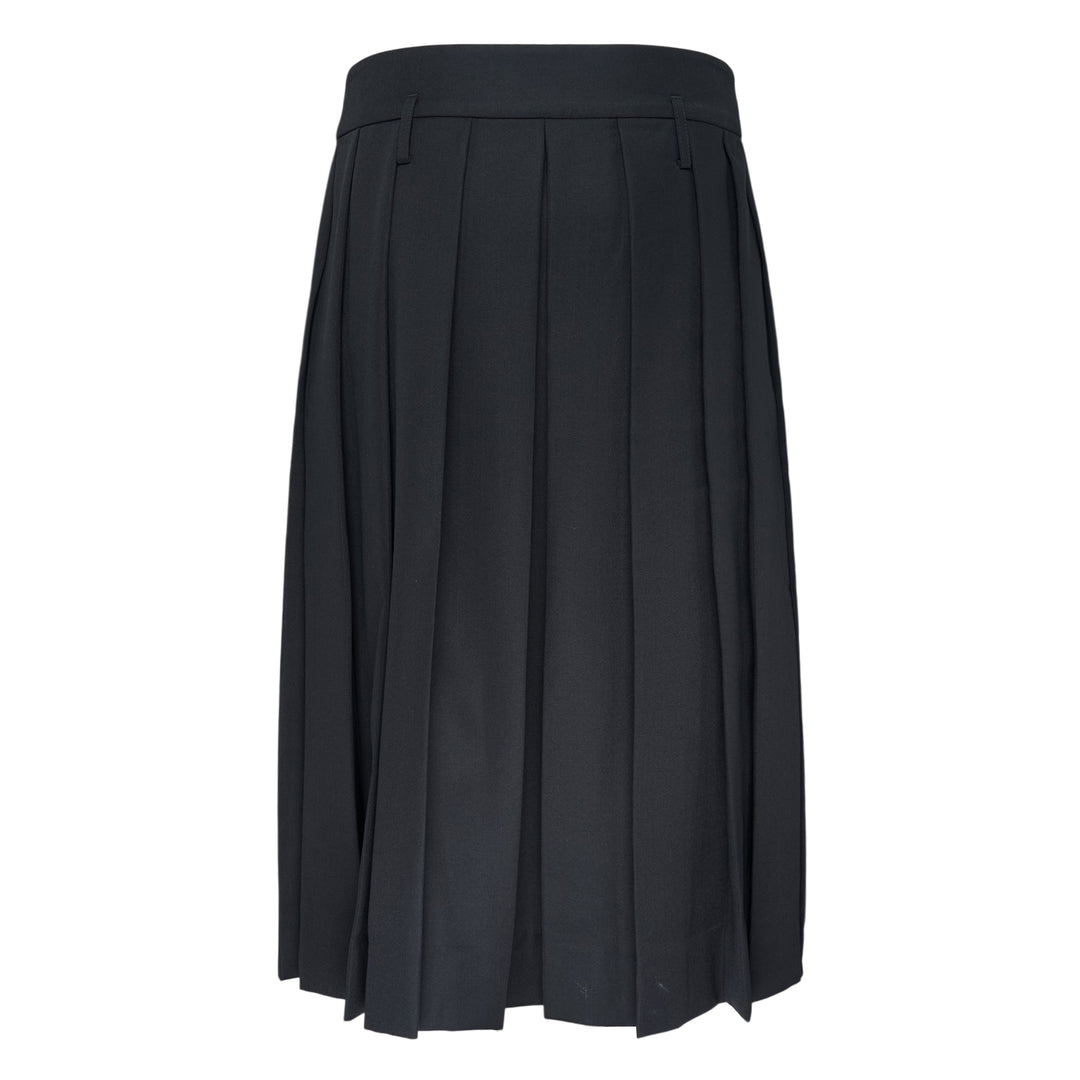 Simone Rocha Tailored Clip Kilt in black — midi-length pleated skirt with structured waistband and silver-tone carabiner clip hardware at the hip